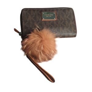 MICHAEL KORS Jet Set Travel Brown Leather Large Continental Zip Wallet Wristlet